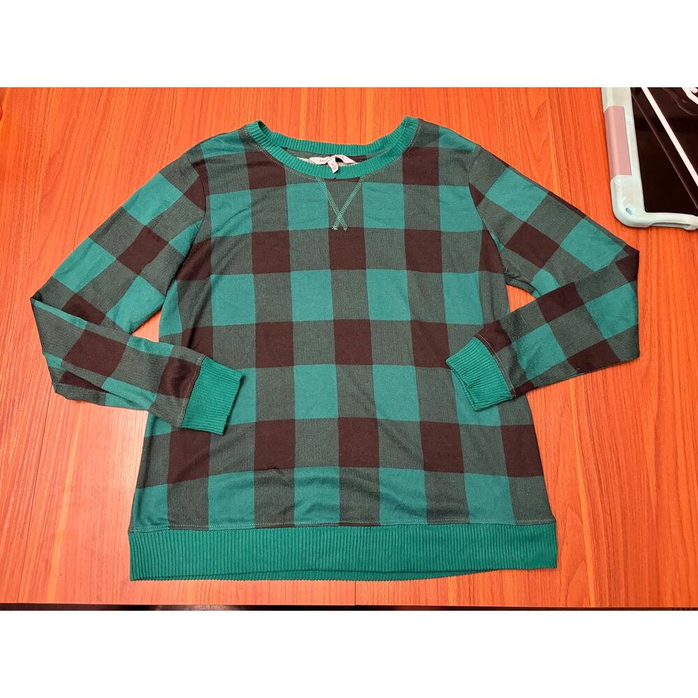 Emily Daniels Green Black Buffalo Check Plaid Sweater Top Large - Picture 11 of 11